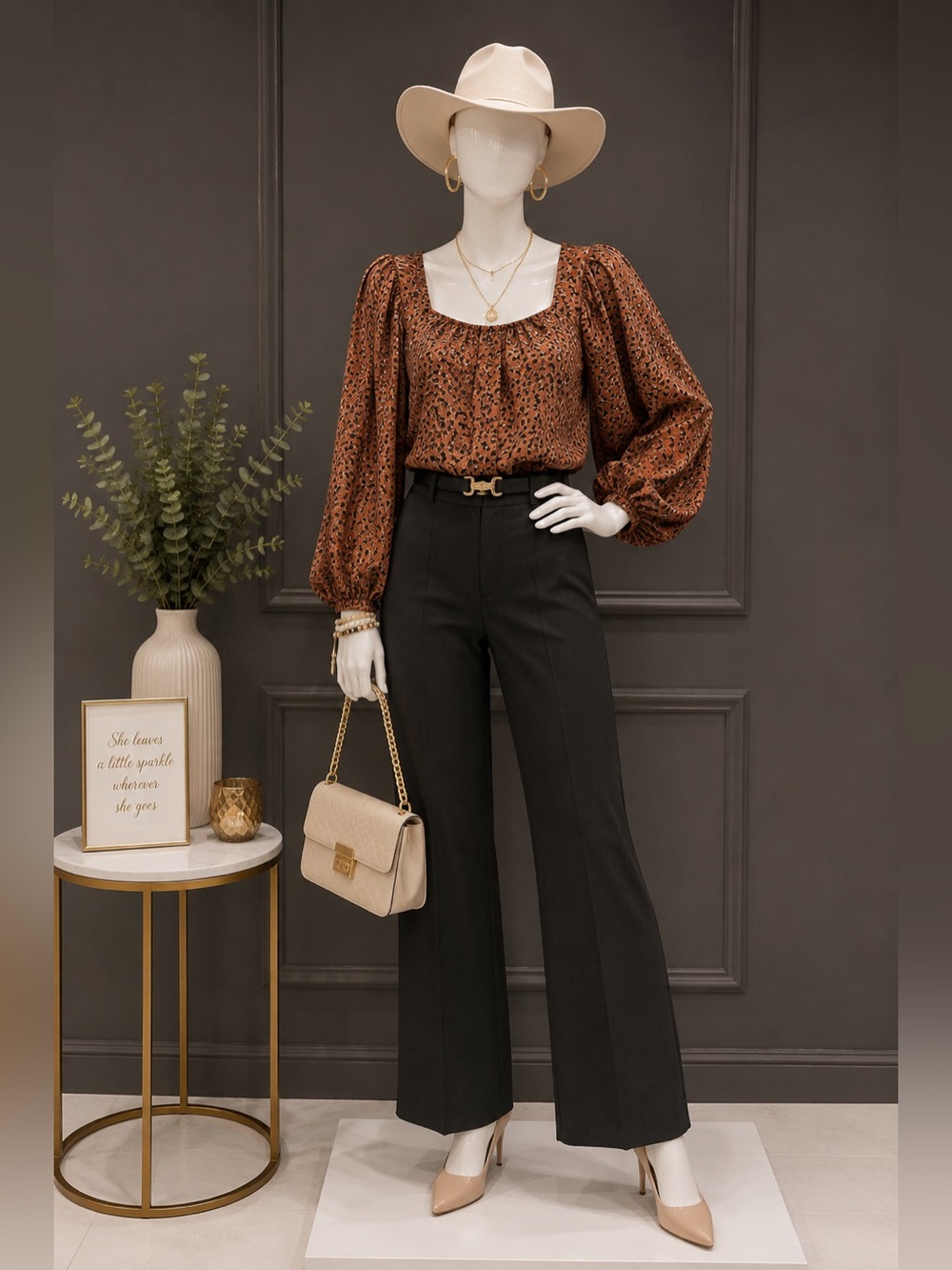 Levi's Rust Leopard Puff-Sleeve Crop Top